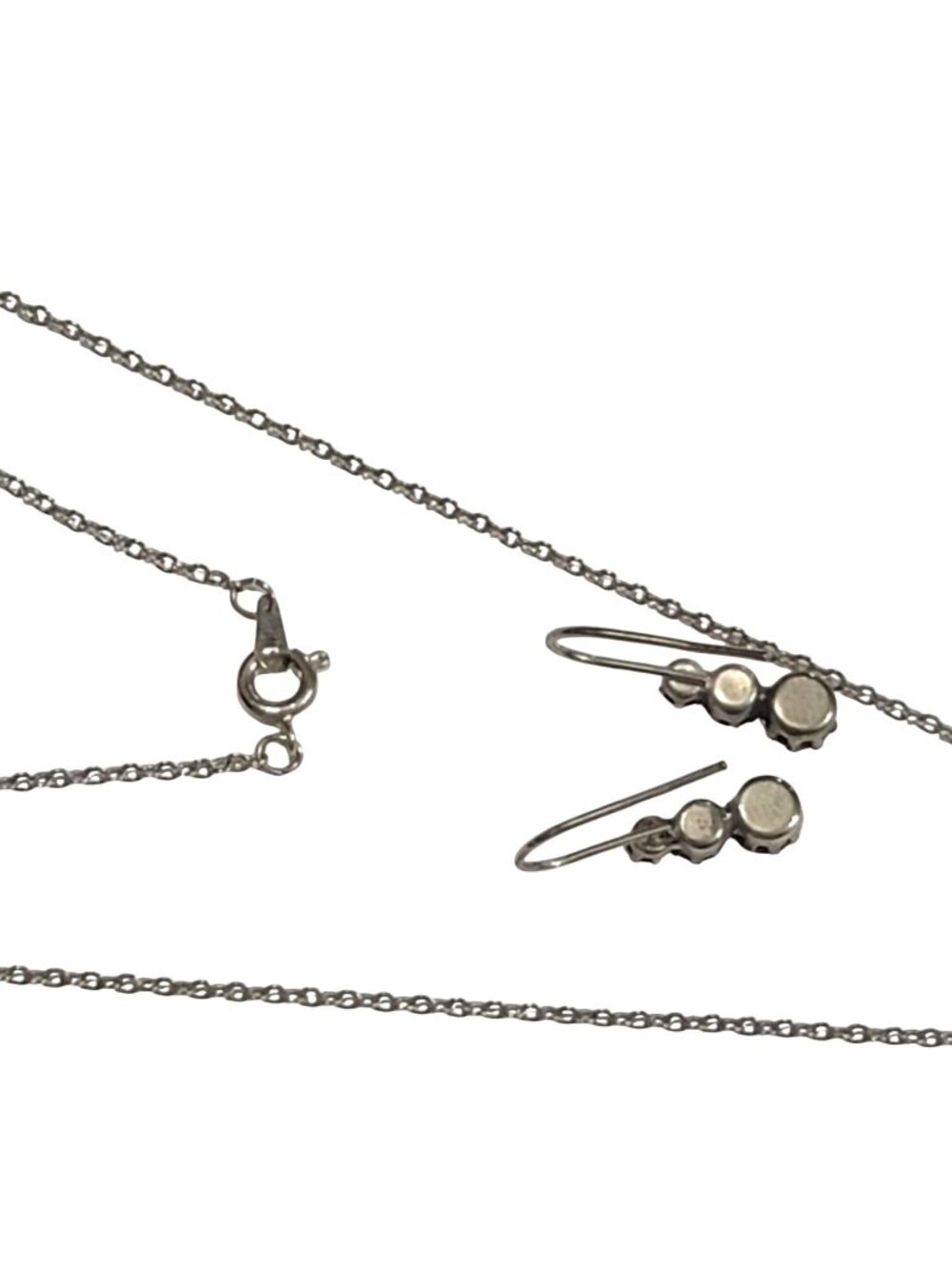 Necklace Earrings Set With Dangle Pendant & Round Crystals Silver Tone Jewelry I - Picture 4 of 6